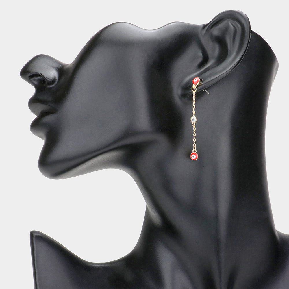 Madeline Love Red Evil Eye Round Stone Link Linear Dangle Earrings