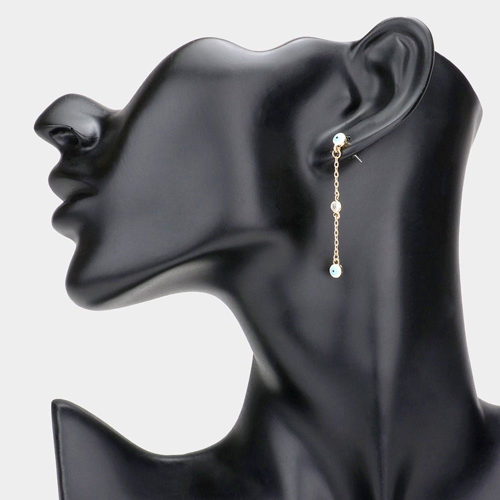 Madeline Love White Evil Eye Round Stone Link Linear Dangle Earrings