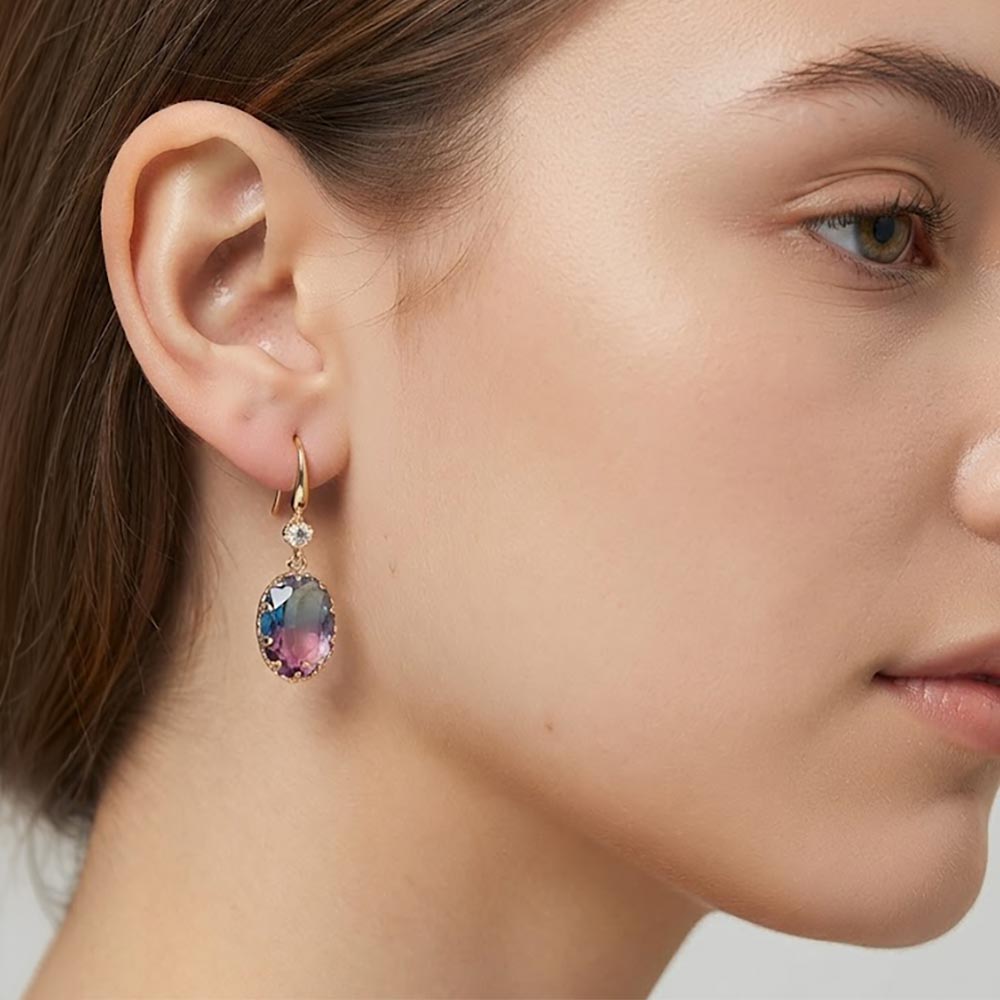 Madeline Love Blue, Pink Oval Stone Drop Earrings
