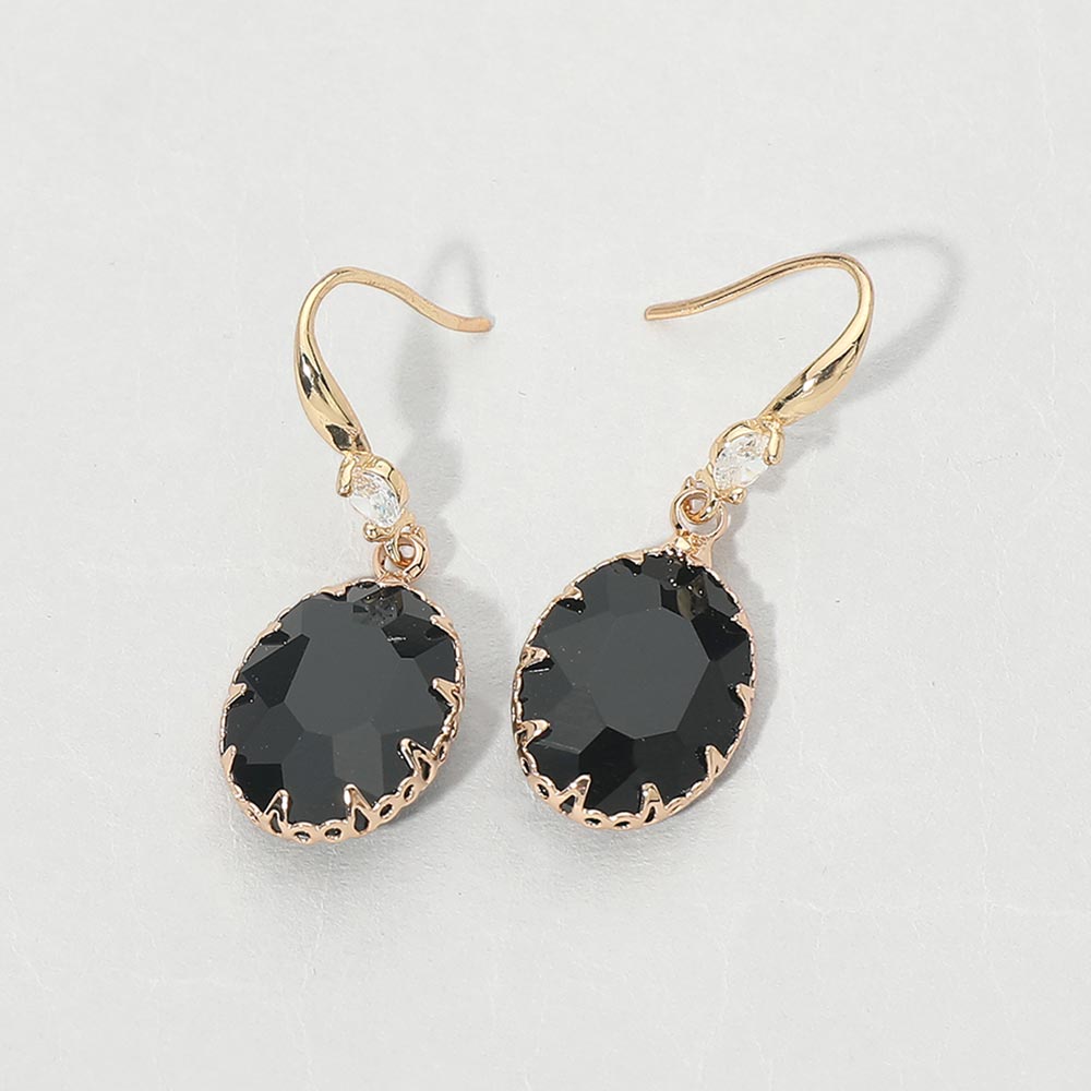 Madeline Love Jet Black Oval Stone Drop Earrings