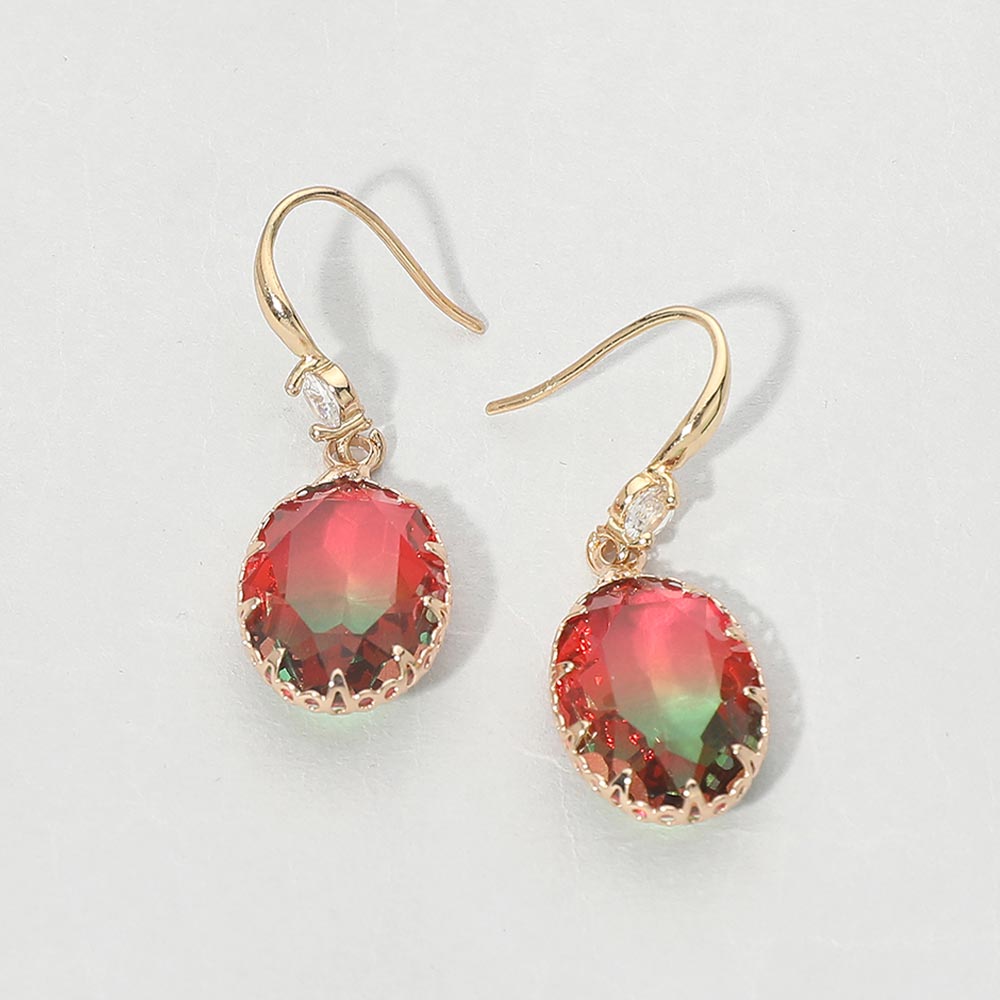 Madeline Love Green, Red Oval Stone Drop Earrings