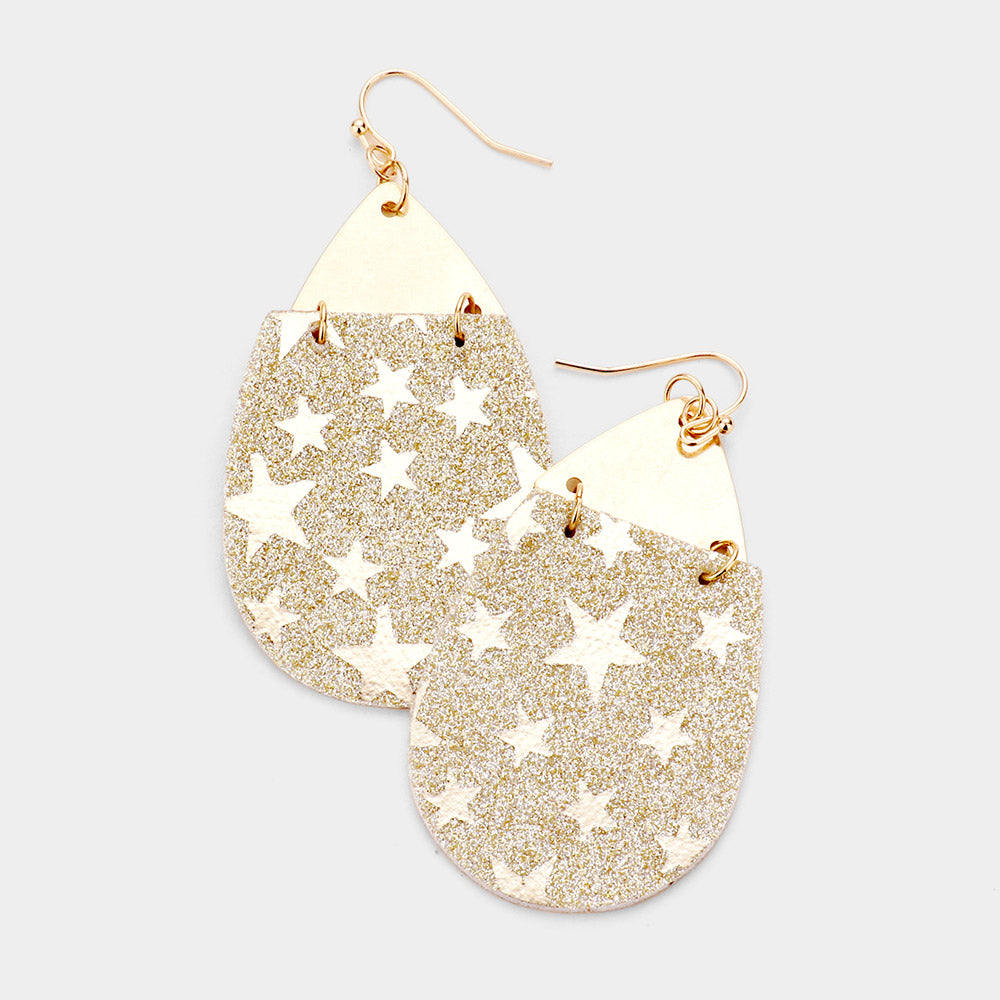 Madeline Love Gold Bling Glitter Star Pattern Accented Teardrop Earrings