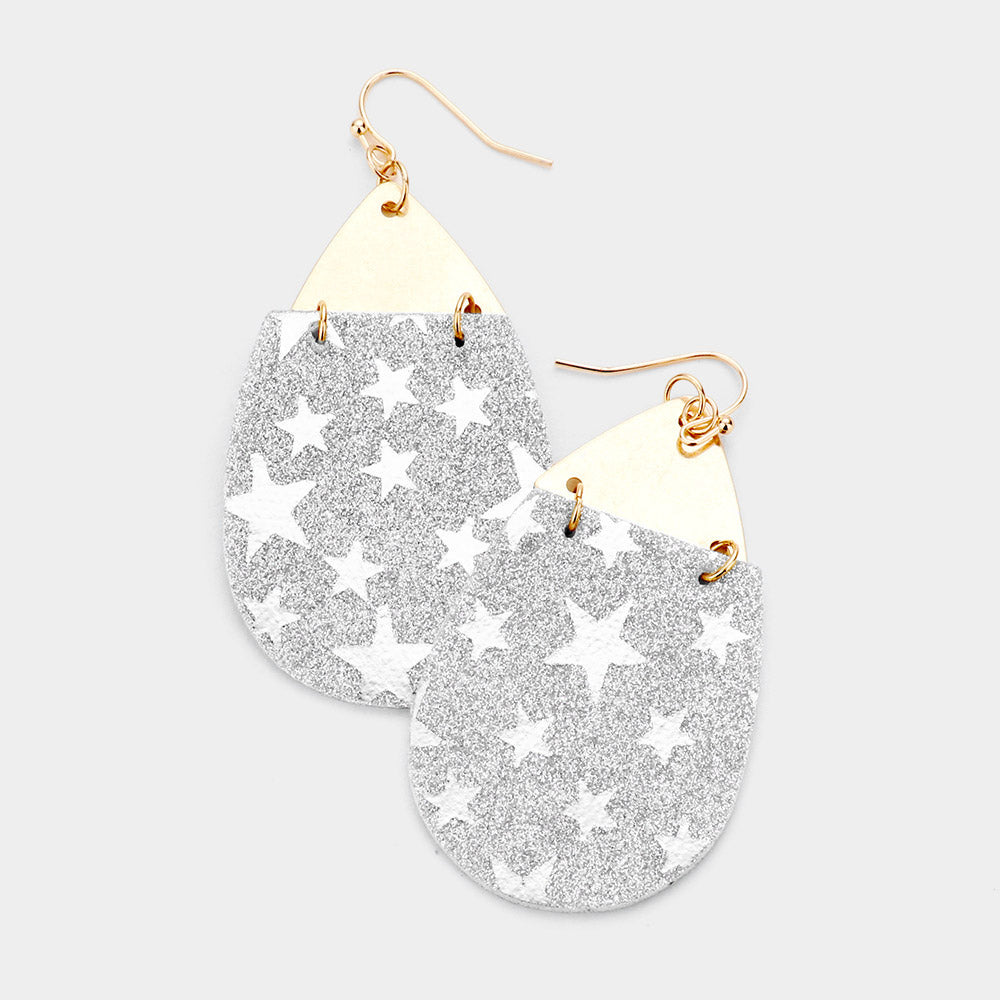 Madeline Love Two Tone Bling Glitter Star Pattern Accented Teardrop Earrings