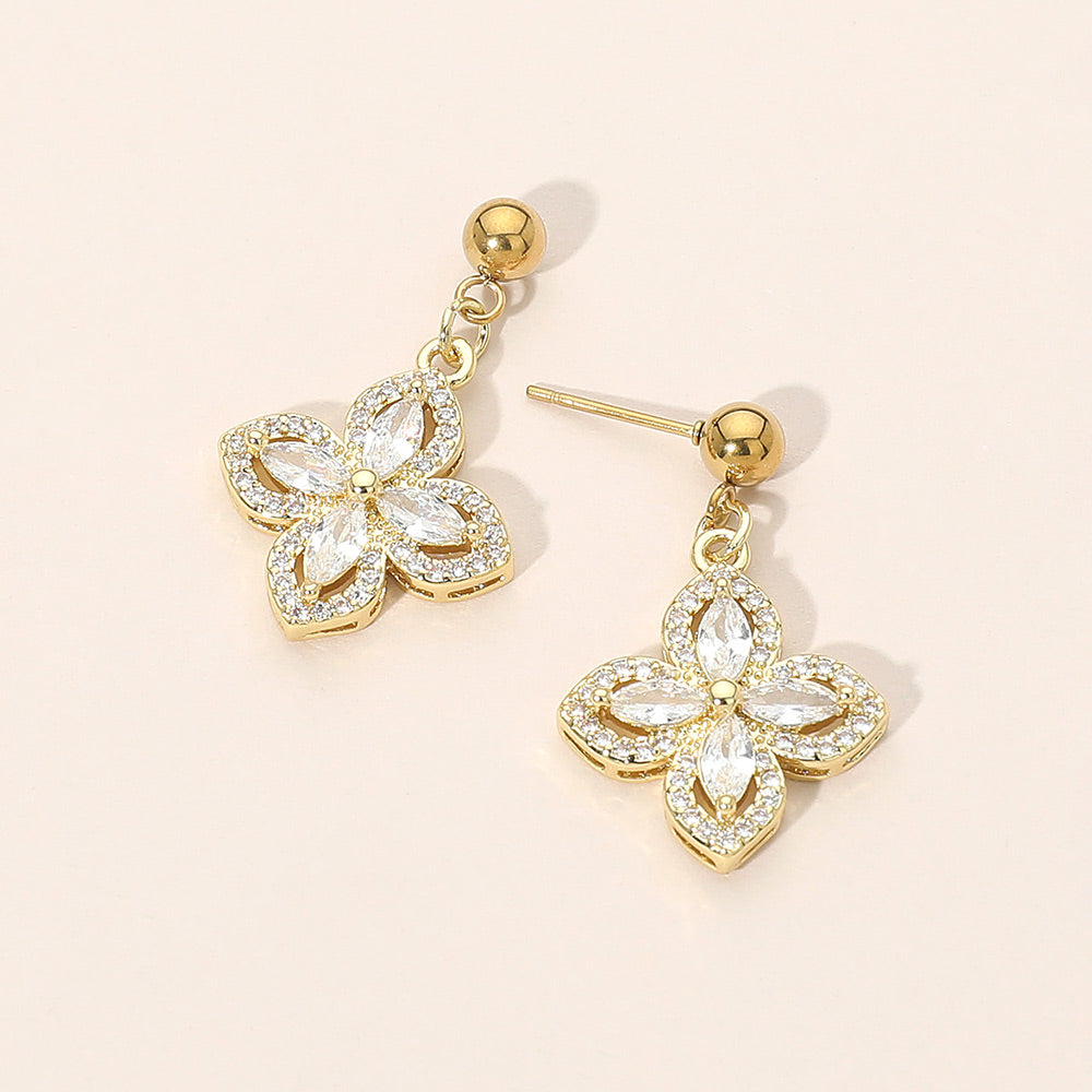 Madeline Love Gold Stainless Steel CZ Flower Charm Dangle Earrings