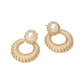 Madeline Love Cream, Worn Gold Pearl Accent Textured Ring Door Knocker Earrings - desc