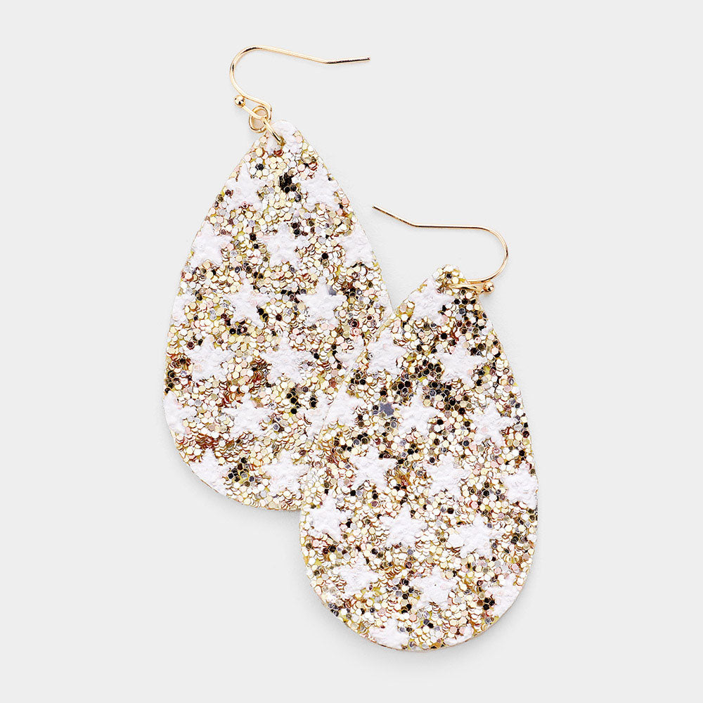 Madeline Love Gold Bling Glitter Star Pattern Accented Teardrop Earrings