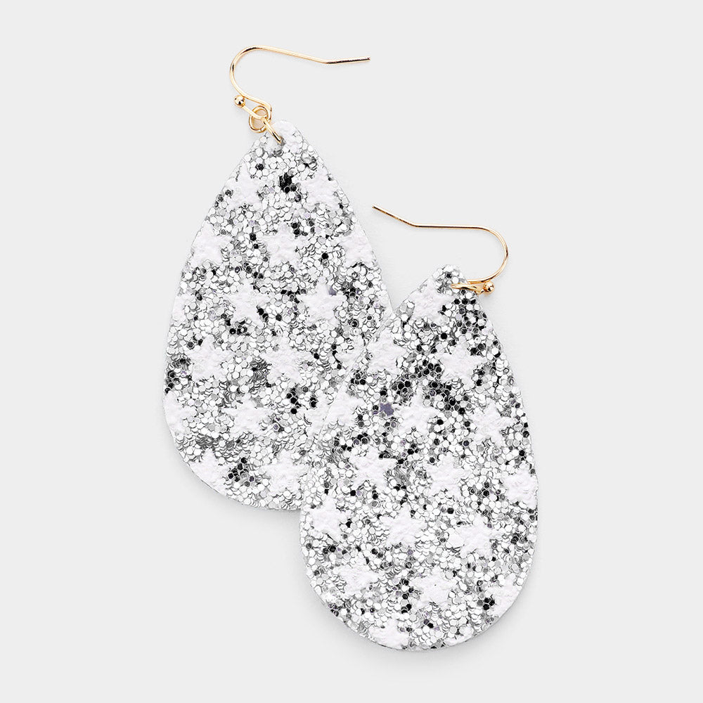 Madeline Love Silver Bling Glitter Star Pattern Accented Teardrop Earrings