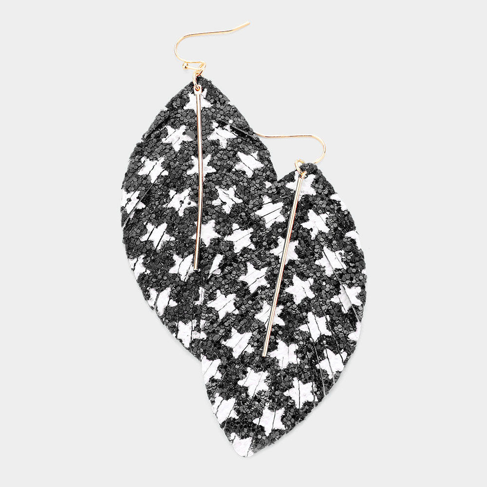Madeline Love Black Metal Bar Bling Glitter Star Pattern Accented Feather Earrings