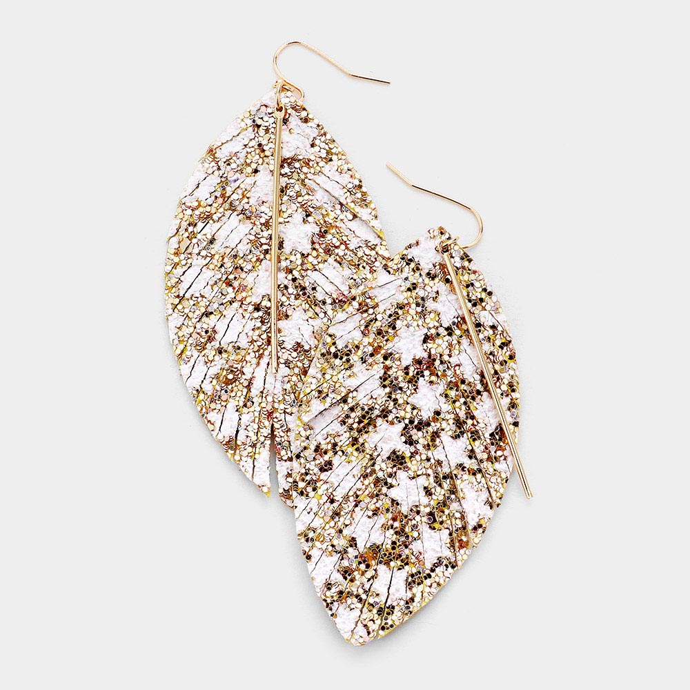 Madeline Love Gold Metal Bar Bling Glitter Star Pattern Accented Feather Earrings