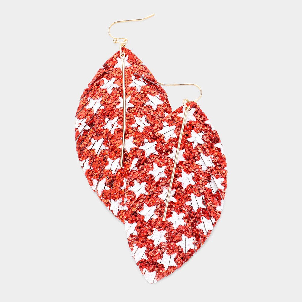 Madeline Love Red Metal Bar Bling Glitter Star Pattern Accented Feather Earrings