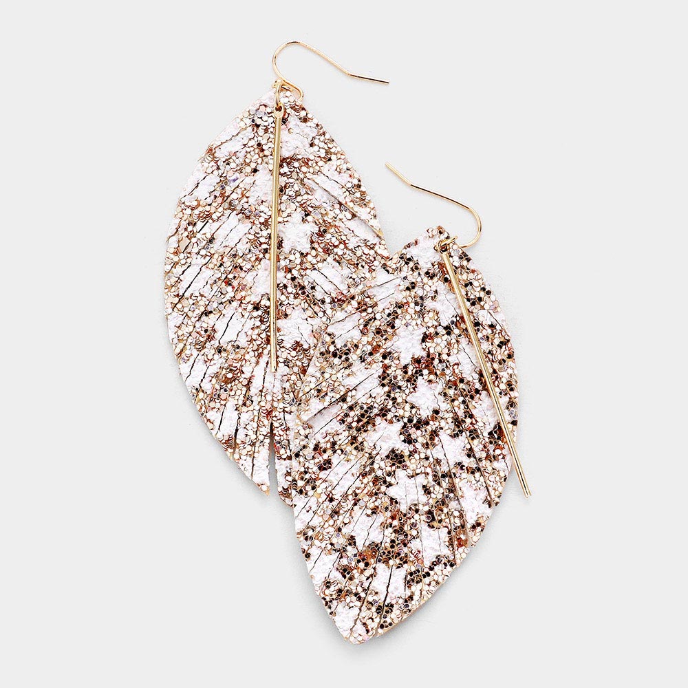 Madeline Love Rose Gold Metal Bar Bling Glitter Star Pattern Accented Feather Earrings