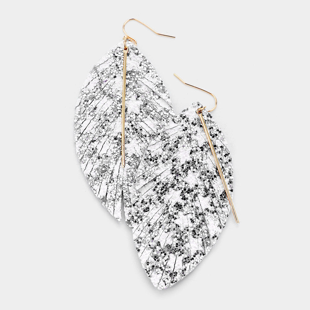 Madeline Love Silver Metal Bar Bling Glitter Star Pattern Accented Feather Earrings