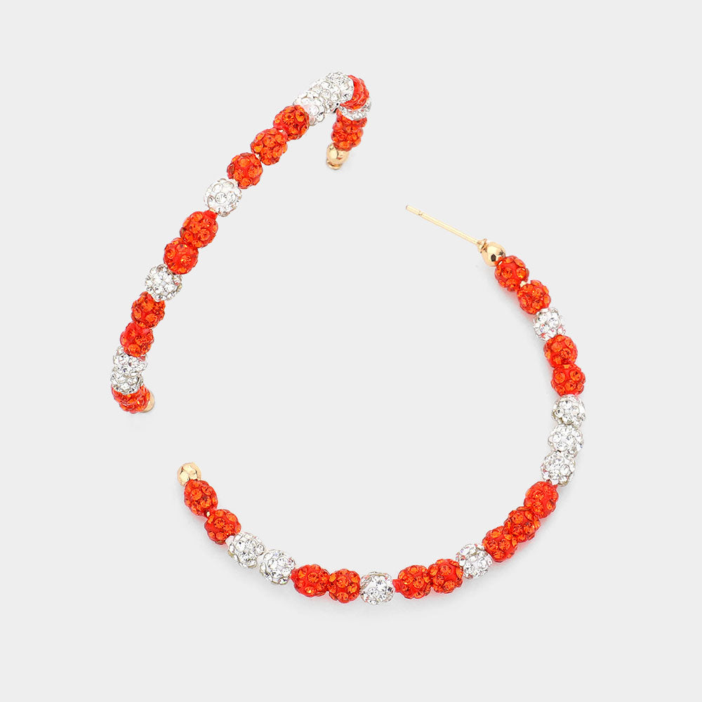 Madeline Love Orange, White Shamballa Ball Hoop Earrings