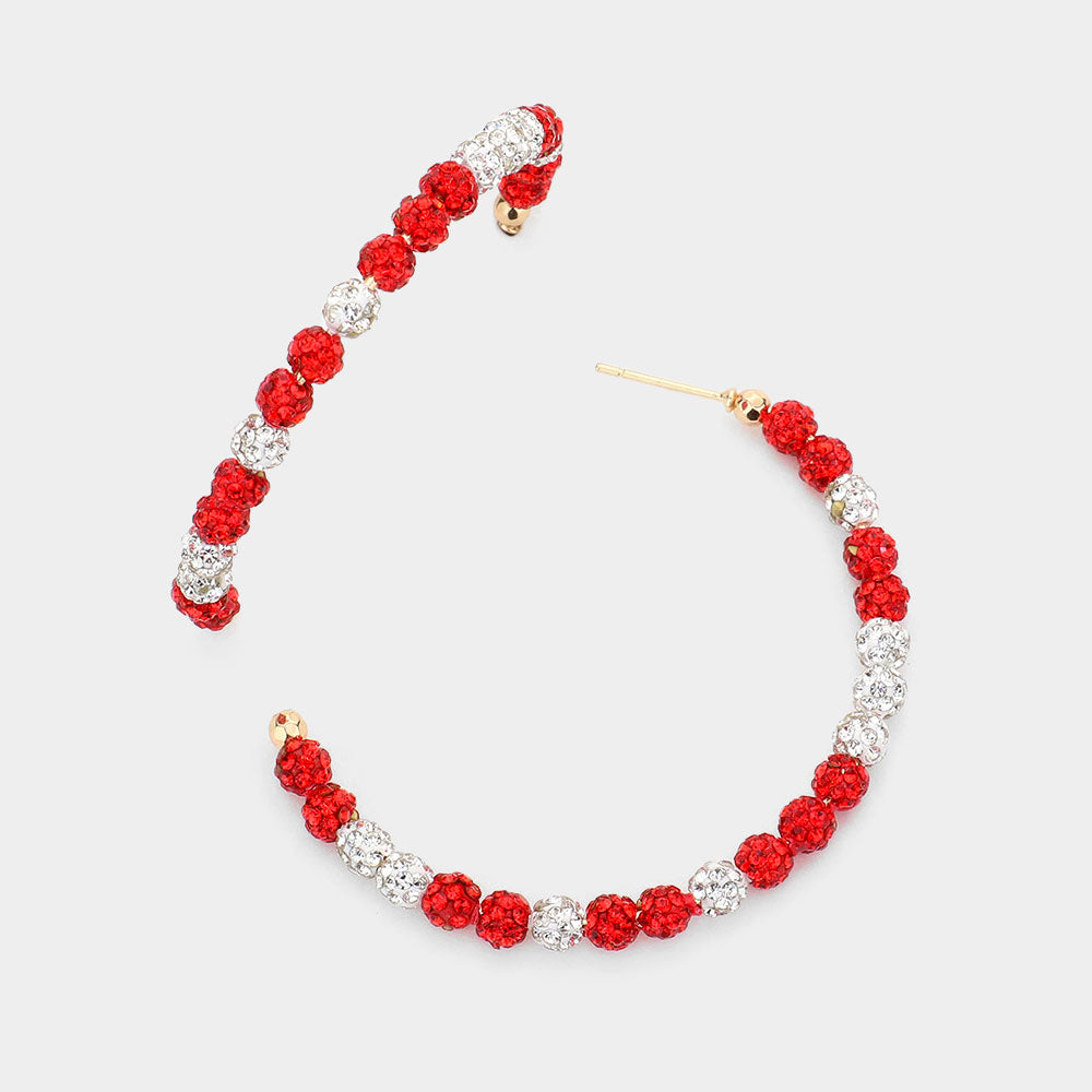 Madeline Love Red, White Shamballa Ball Hoop Earrings