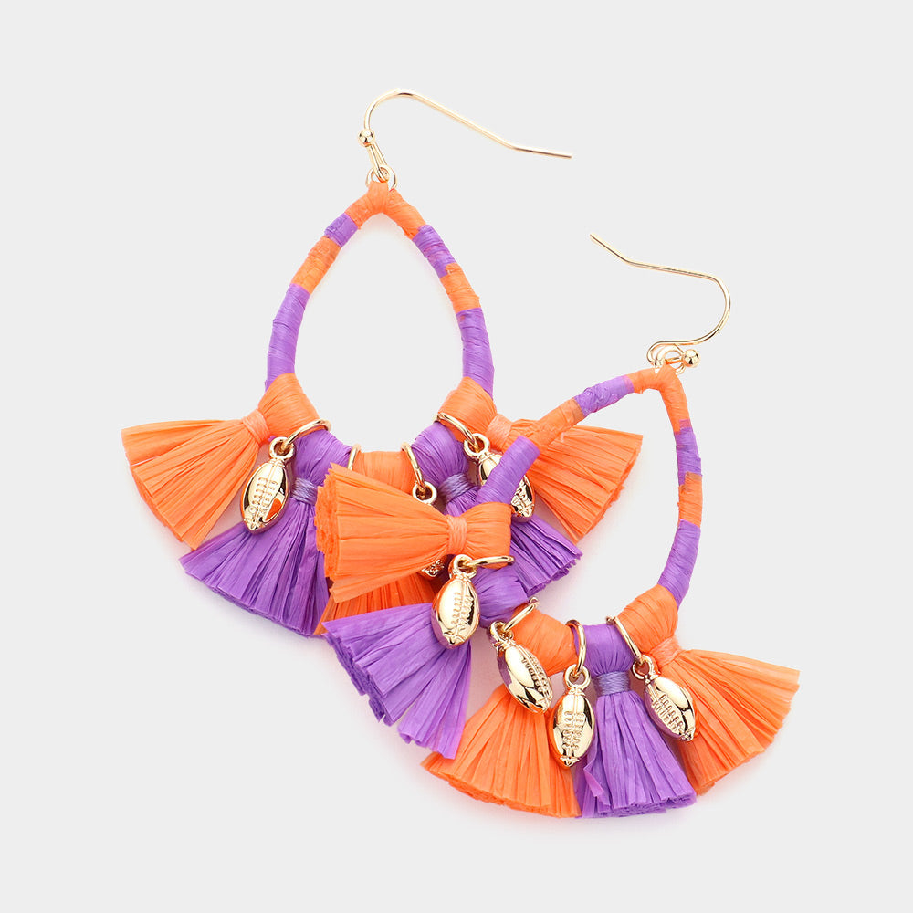 Madeline Love Orange, Purple Game Day Raffia Wrapped Teardrop Tassel Dangle Earrings
