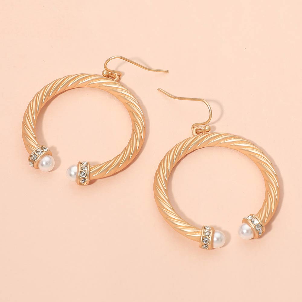 Madeline Love Matte gold Pearl Tip Twisted Hoop Drop Dangle Earrings