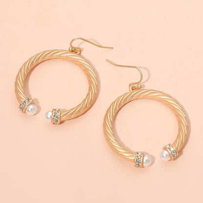 Madeline Love Matte gold Pearl Tip Twisted Hoop Drop Dangle Earrings