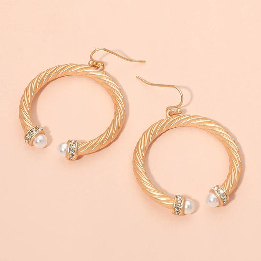 Madeline Love Matte gold Pearl Tip Twisted Hoop Drop Dangle Earrings