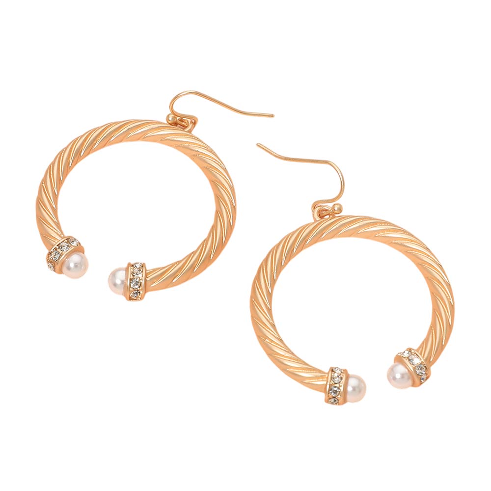 Madeline Love Matte gold Pearl Tip Twisted Hoop Drop Dangle Earrings - desc