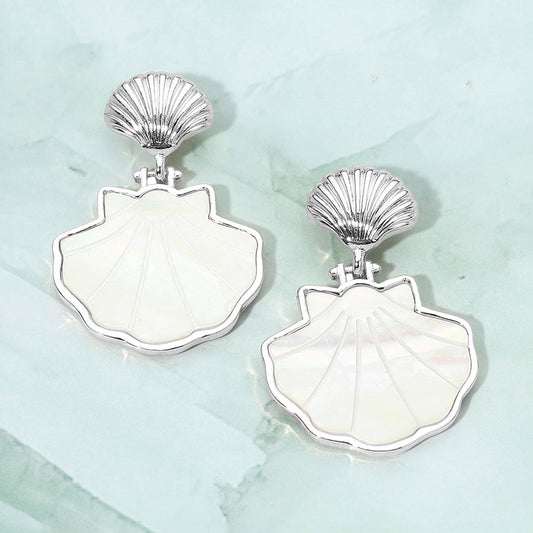 Madeline Love Mother of Pearl, Silver Mother of Pearl Shell Drop Dangle Earrings