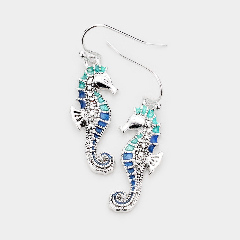 Madeline Love Antique Silver, Multi Enamel Metal Seahorse Dangle Earrings