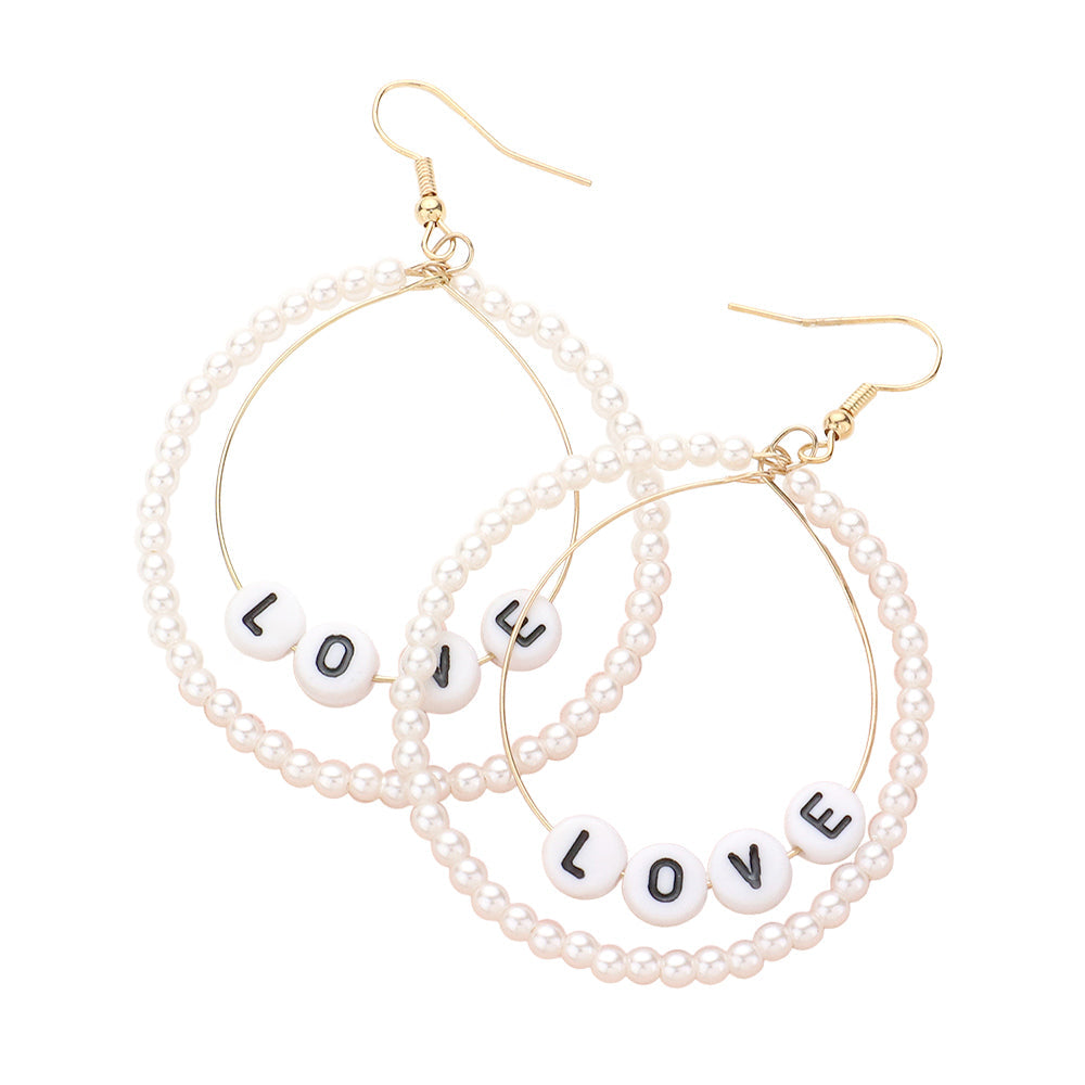 Love Message Pearl Open Circle Dangle Earrings