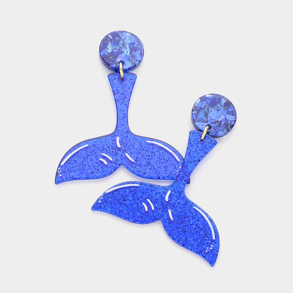 Madeline Love Blue Glittered Resin Wale Tale Dangle Earrings