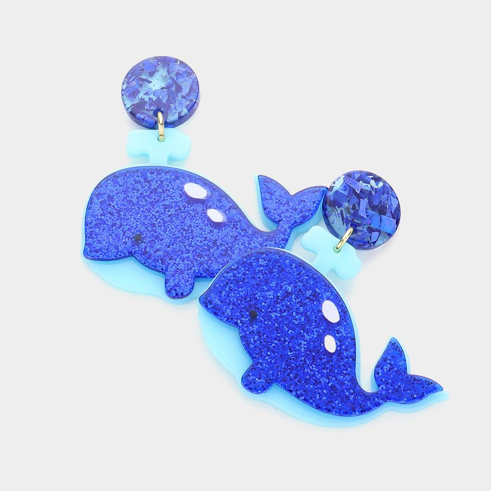 Madeline Love Blue Glittered Resin Wale Dangle Earrings