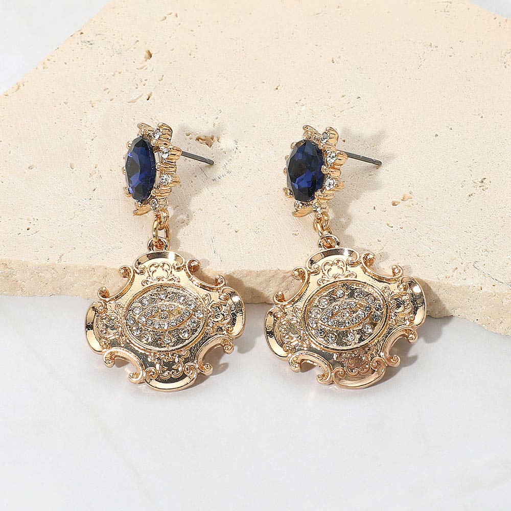 Madeline Love Navy Stone Embellished Evil Eye Accented Dangle Earrings