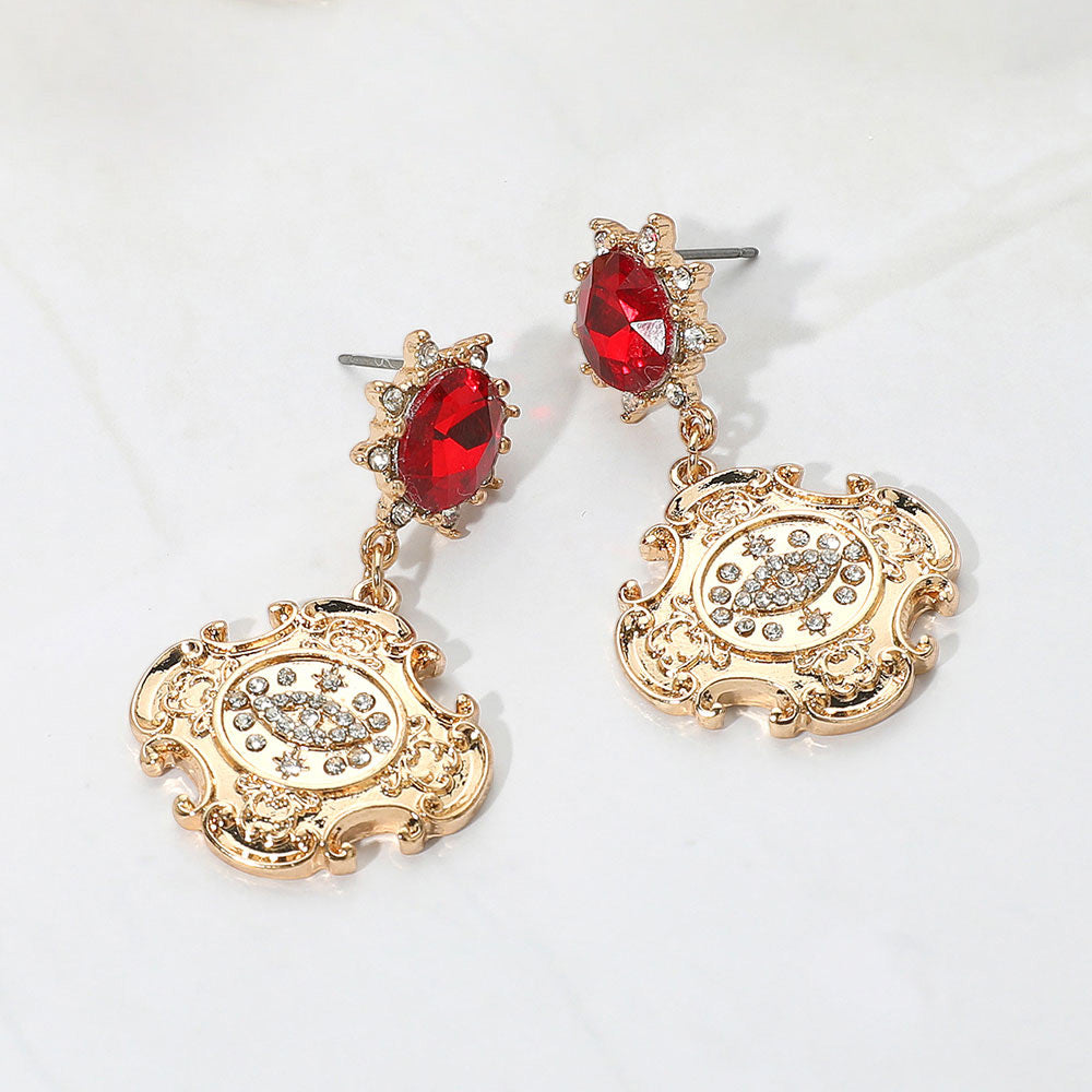 Madeline Love Red Stone Embellished Evil Eye Accented Dangle Earrings