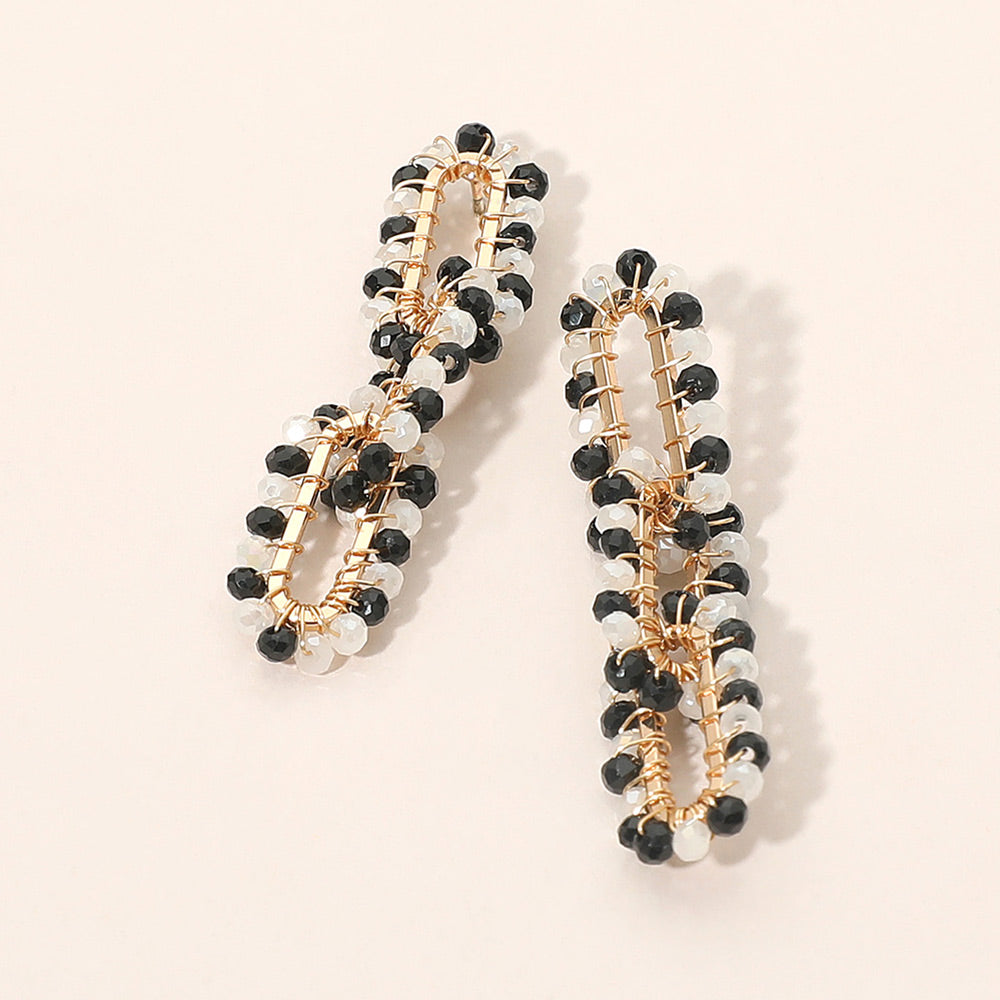 Madeline Love Black, White Faceted Bead Wrapped Triple Open Metal Oval Link Dangle Earrings