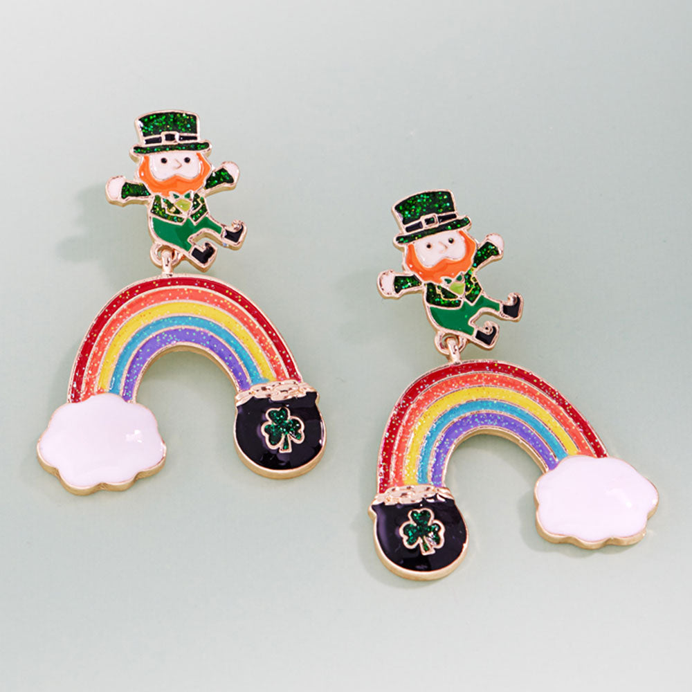 Madeline Love Gold St Patricks Leprechaun Rainbow Drop Dangle Earrings