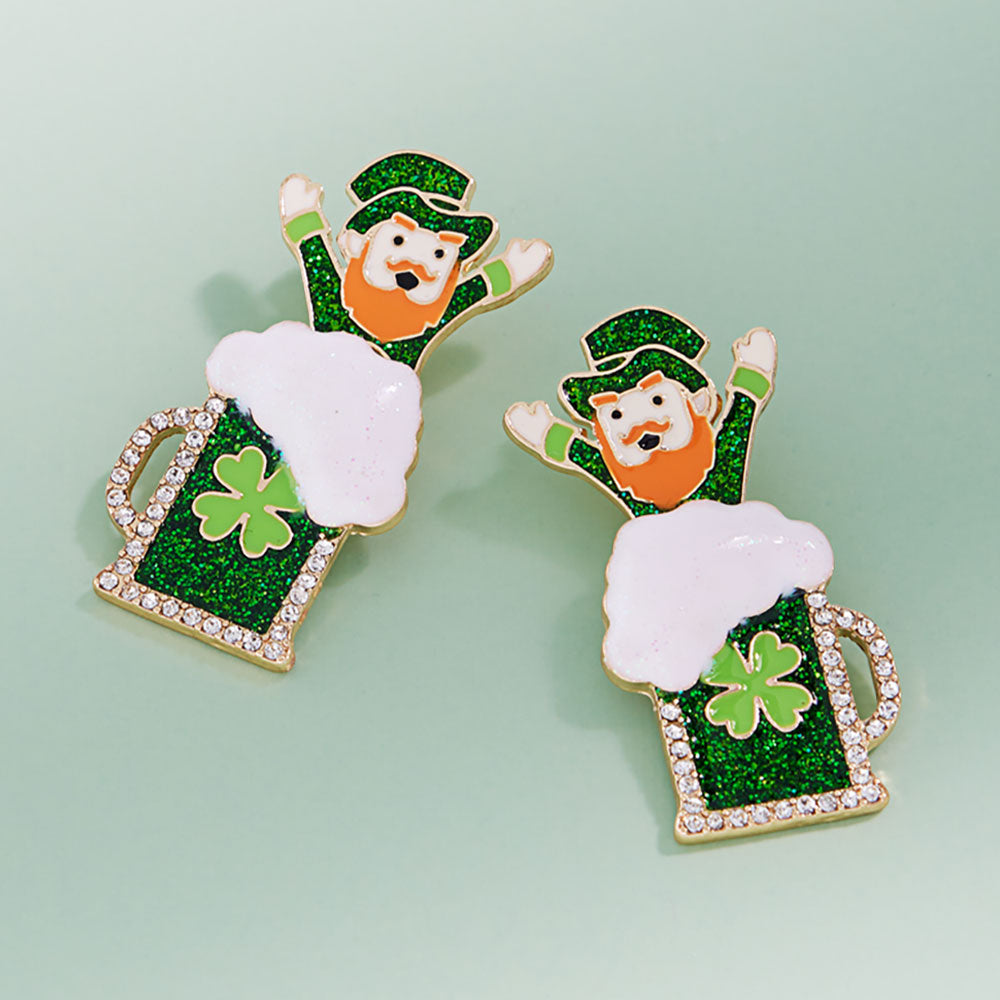 Madeline Love Gold Rhinestone Rim Leprechaun Beer Mug Earrings