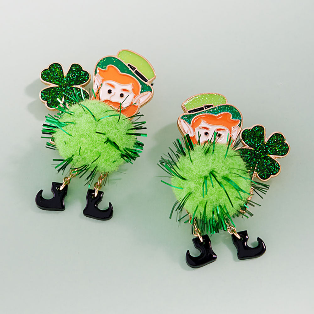 Madeline Love Gold St Patricks Leprechaun Pom Drop Earrings