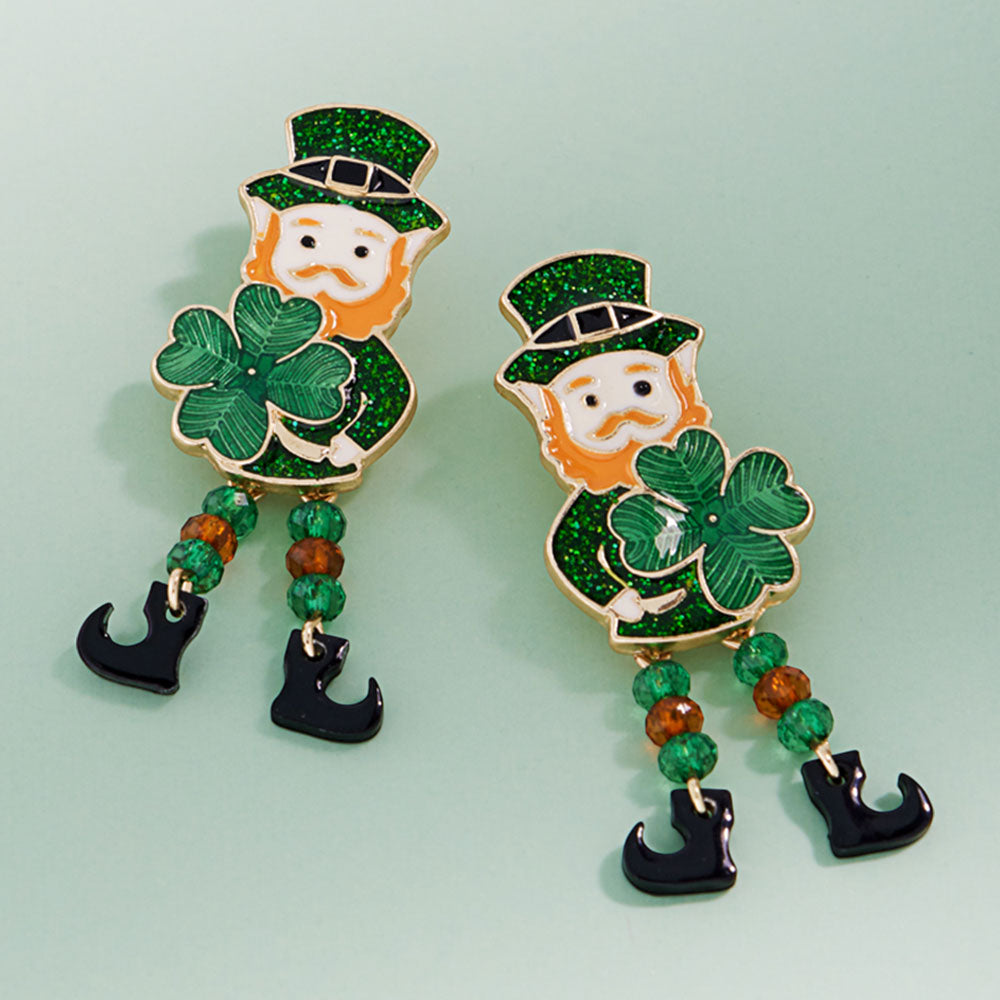 Madeline Love Gold St Patricks Leprechaun Clover Earrings