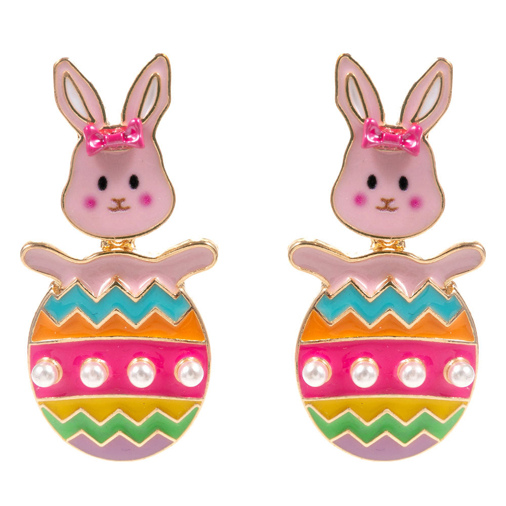 Madeline Love Pink Easter Bunny Egg Drop Earrings - desc