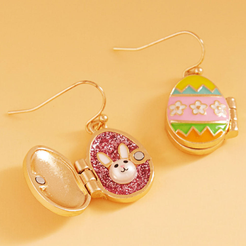 Madeline Love Multi Easter Bunny Face Inside Egg Locket Drop Dangle Earrings