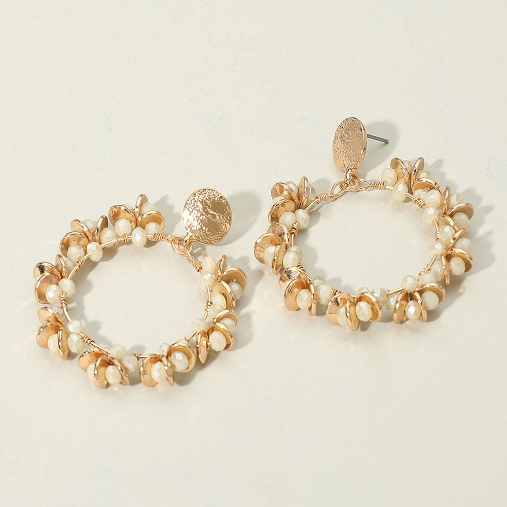 Madeline Love Ivory Metal Disc Faceted Beaded Open Ring Dangle Earrings