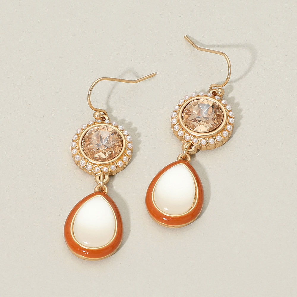 Madeline Love Multi Pearl Trim Round Stone Faceted Teardrop Cluster Link Drop Earrings