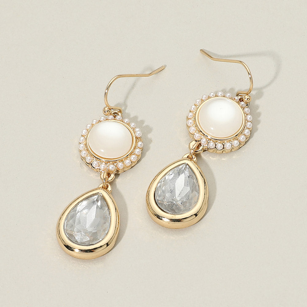 Madeline Love White Pearl Trim Round Stone Faceted Teardrop Cluster Link Drop Earrings