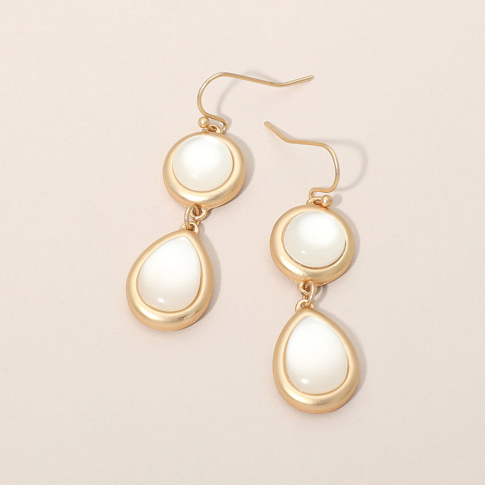Madeline Love White Round Teardrop Stone Bezel Link Drop Earrings