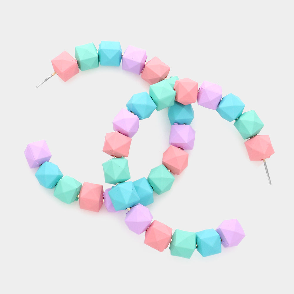 Madeline Love Multi Colored Faceted Ball 2.6 Inch Hoop Earrings