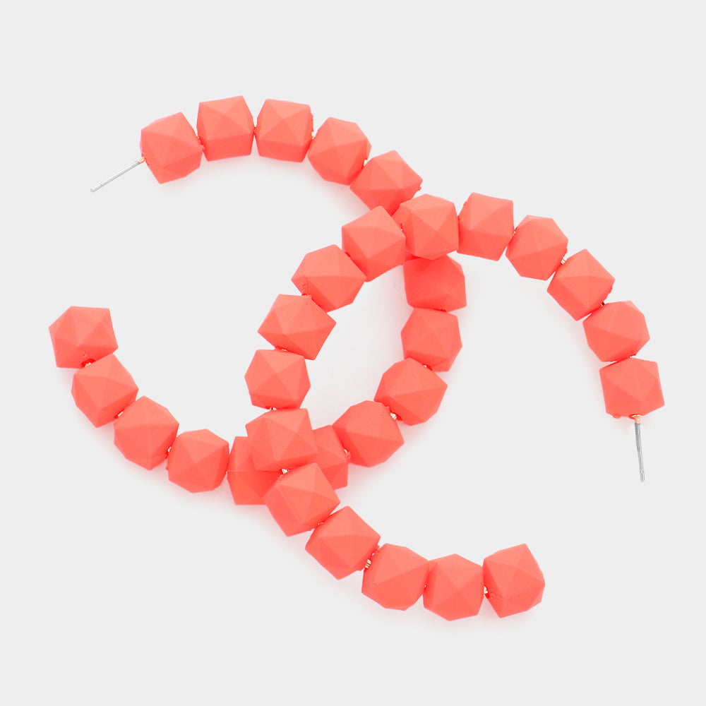 Madeline Love Neon, Orange Colored Faceted Ball 2.6 Inch Hoop Earrings