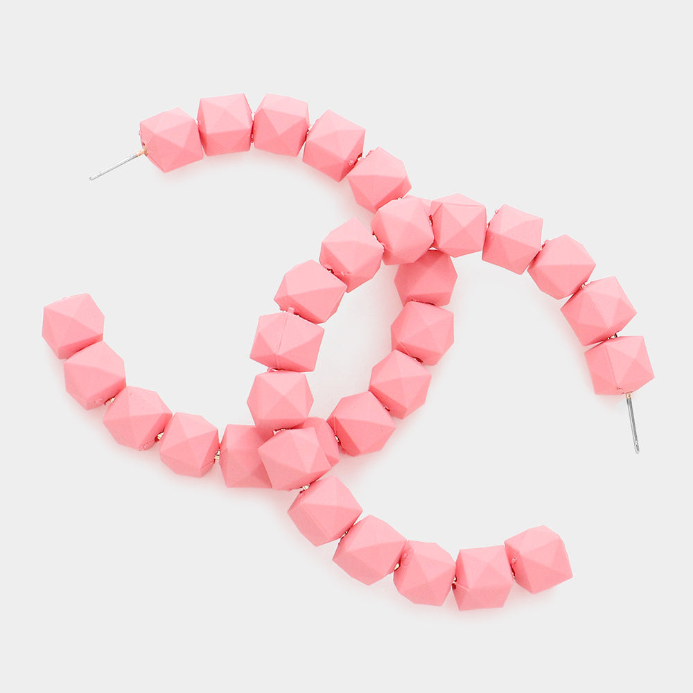 Madeline Love Pink Colored Faceted Ball 2.6 Inch Hoop Earrings