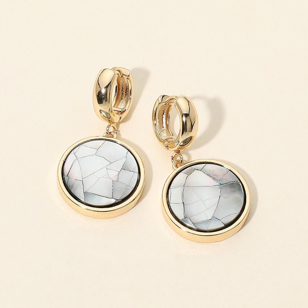 Madeline Love Abalone Abalone Round Disc Charm Drop Huggie Hoop Earrings