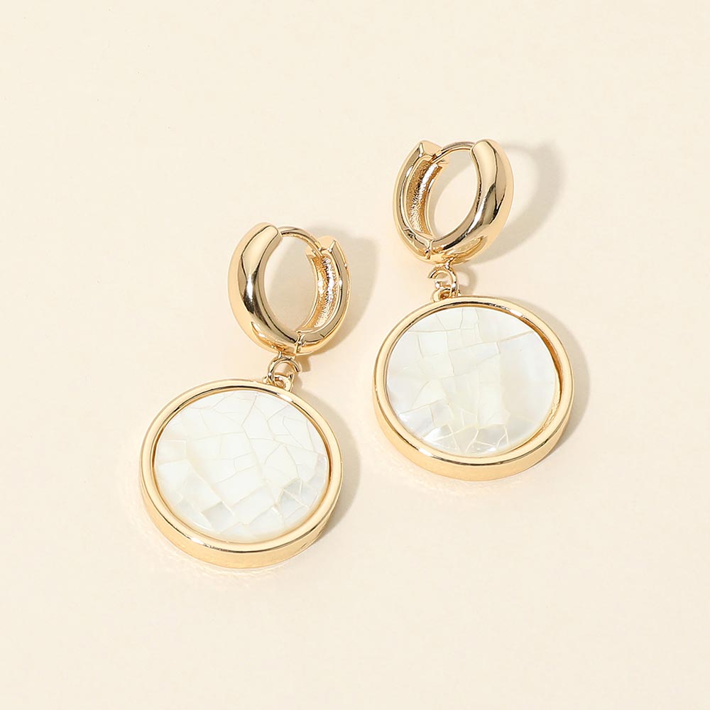Madeline Love Mother of Pearl Mother of Pearl Round Disc Charm Drop Huggie Hoop Earrings