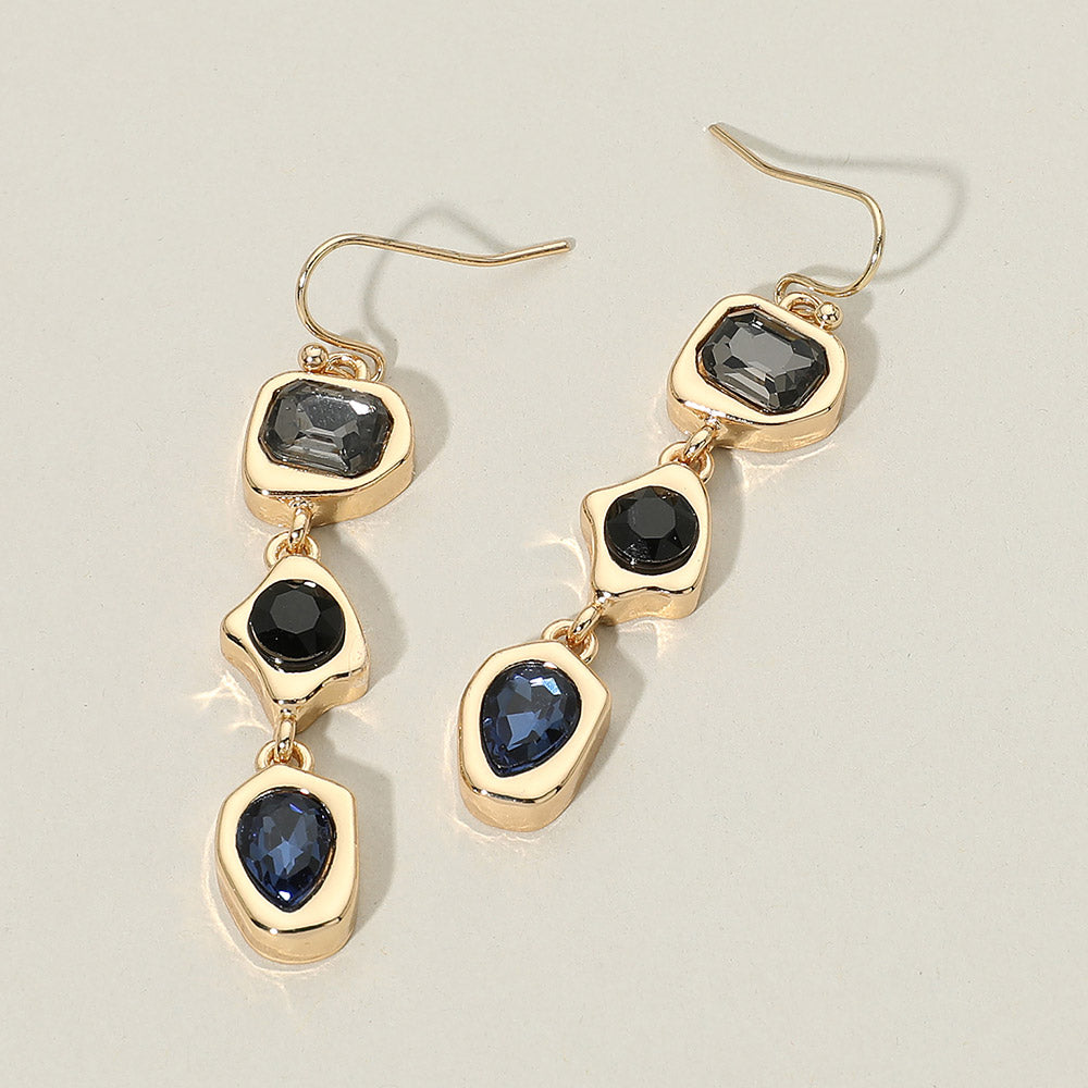 Madeline Love Jet Black Geometric Multi Shape Gem Link Drop Earrings