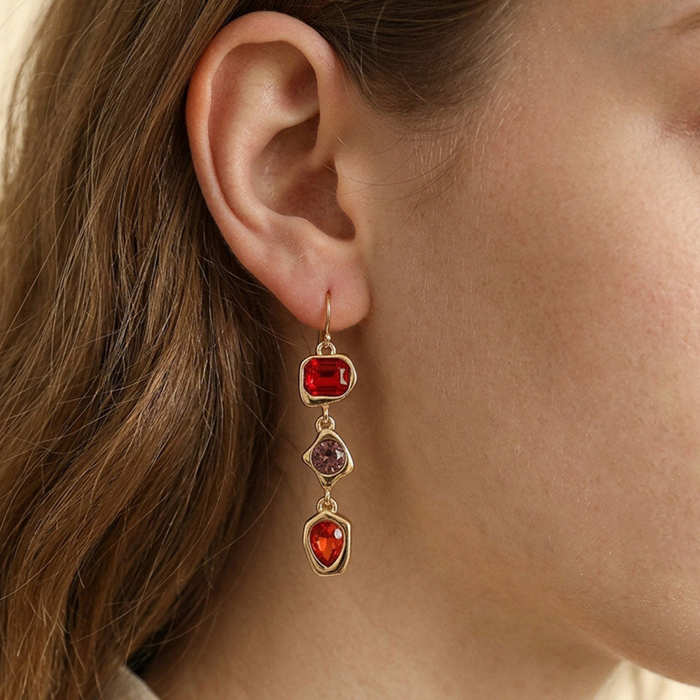 Madeline Love Red Geometric Multi Shape Gem Link Drop Earrings