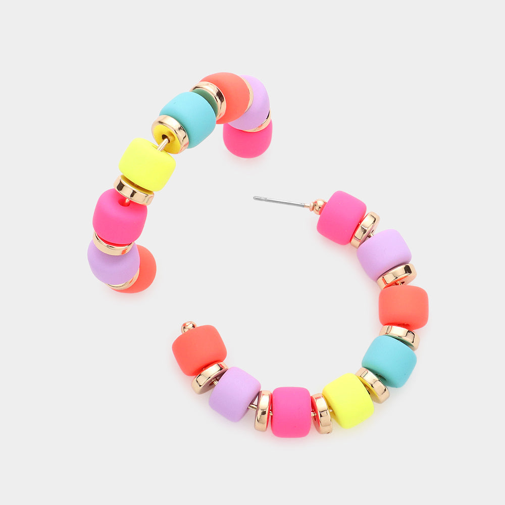Madeline Love Hot Pink, Multi Colored Beaded 1.75 Inch Hoop Earrings