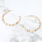 Madeline Love Brown, Gold Pearl Accent Beaded Open Hoop Earrings